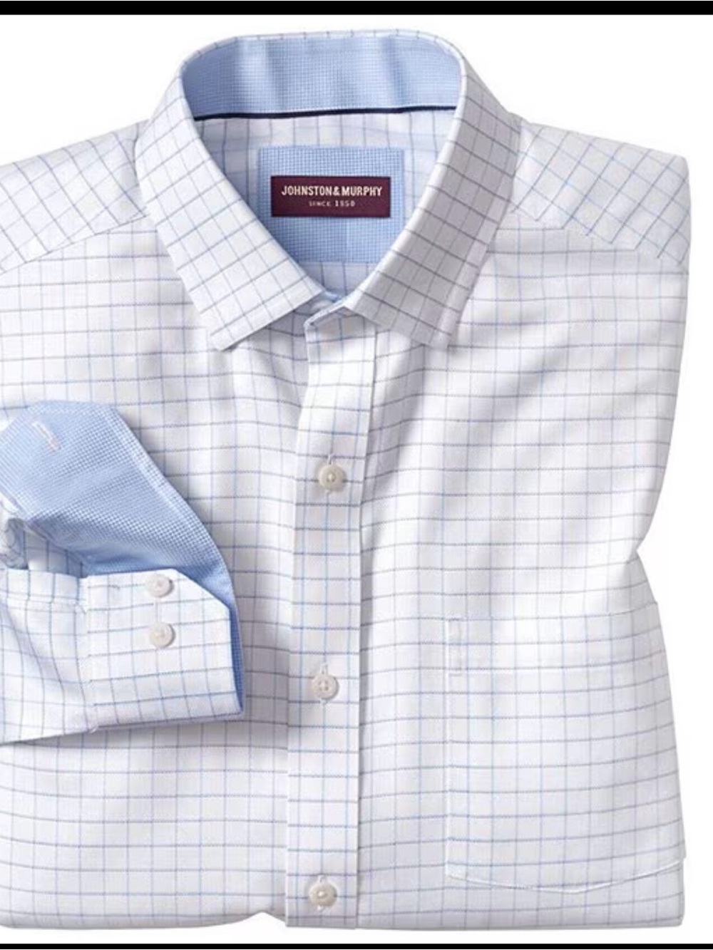 Johnston & Murphy White Shirt with Light Blue Windowpane